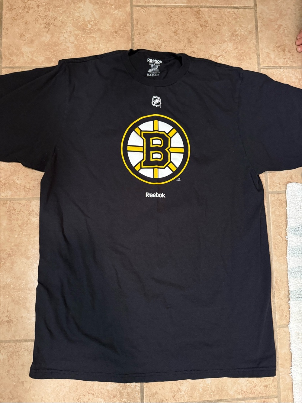 Reebok Black Boston Bruins Logo Short Sleeve Tee with Yellow Accents
